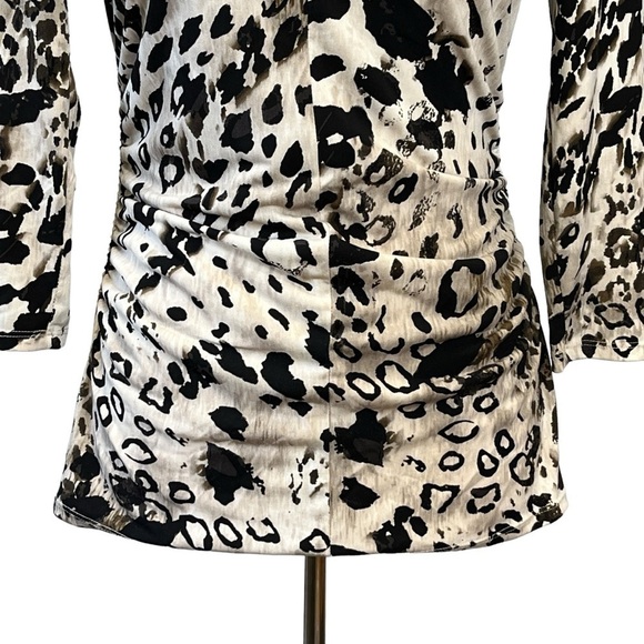 Vince Camuto Animal Print Blouse. Sheer SRaw Hem, Black Brown Size XS #1197 - Picture 2 of 6